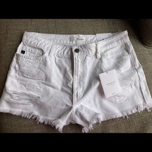 Kancan White Denim Distressed Cut Off Shorts NWT Size Large